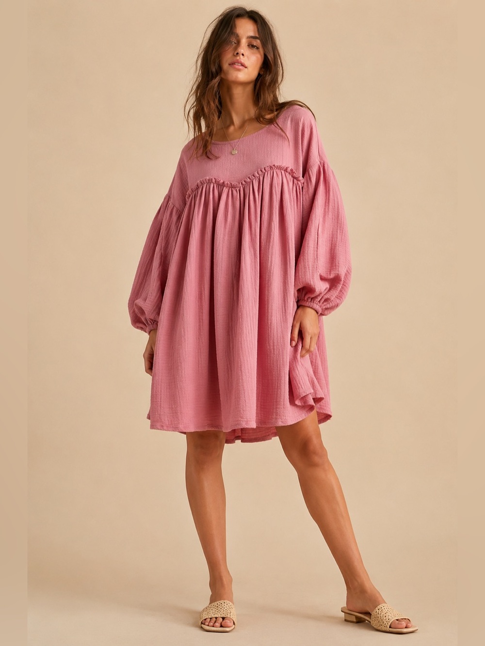 #70 CLOSEOUT Firm 🌸New! Easel Cotton Babydoll Dress with Ballon Sleeves